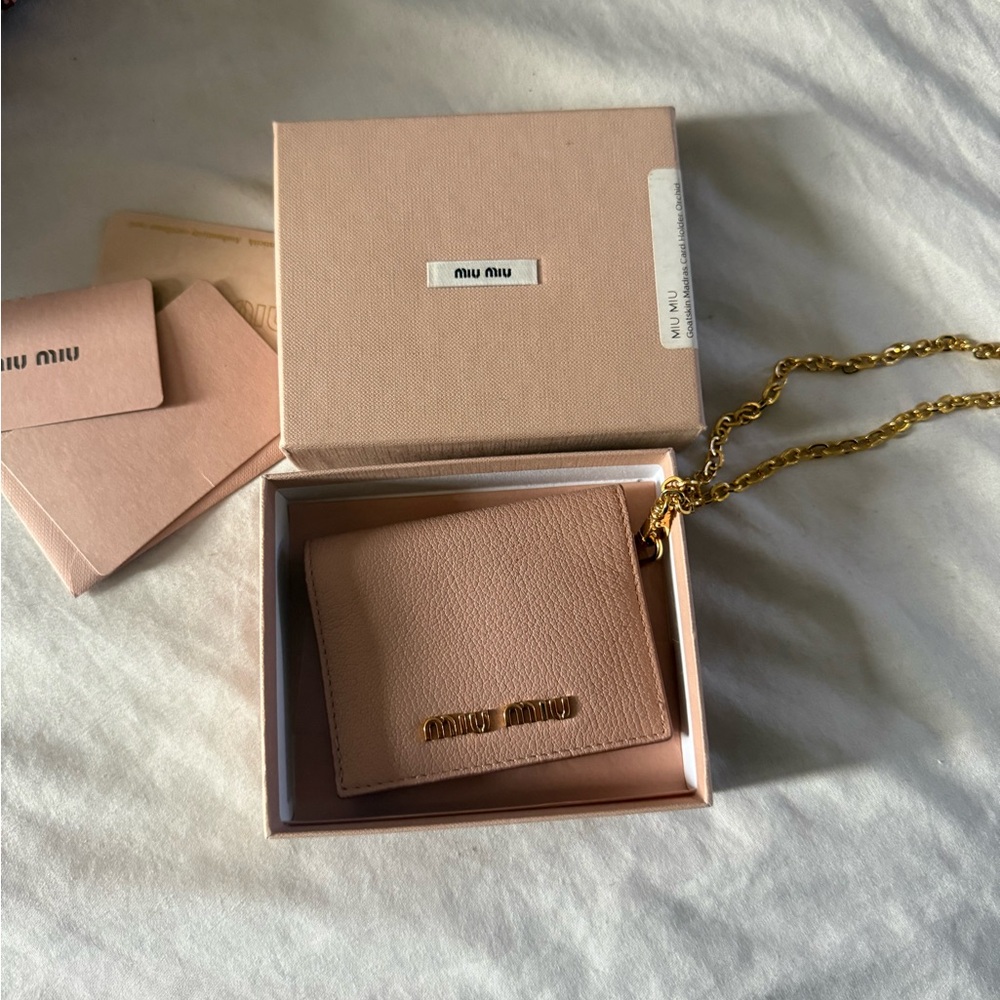 Miu Miu Blush Card Holder with Gold Chain
